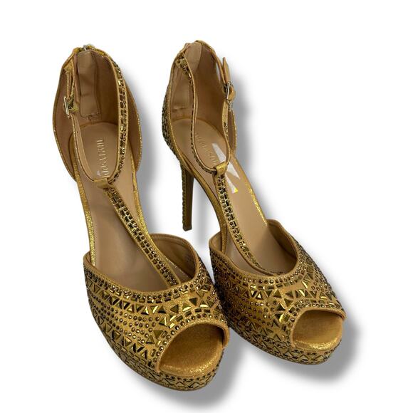 NEW Thalia Sodi Chacey Embellished T-Strap Platform Pumps Gold Size 11 Studded - Picture 3 of 12
